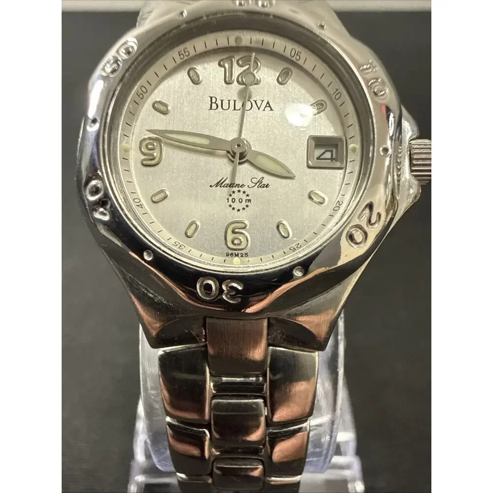 2001 Women’s Bulova Marine Star 96M25 Wristwatch New Battery Good Shape! (B11)